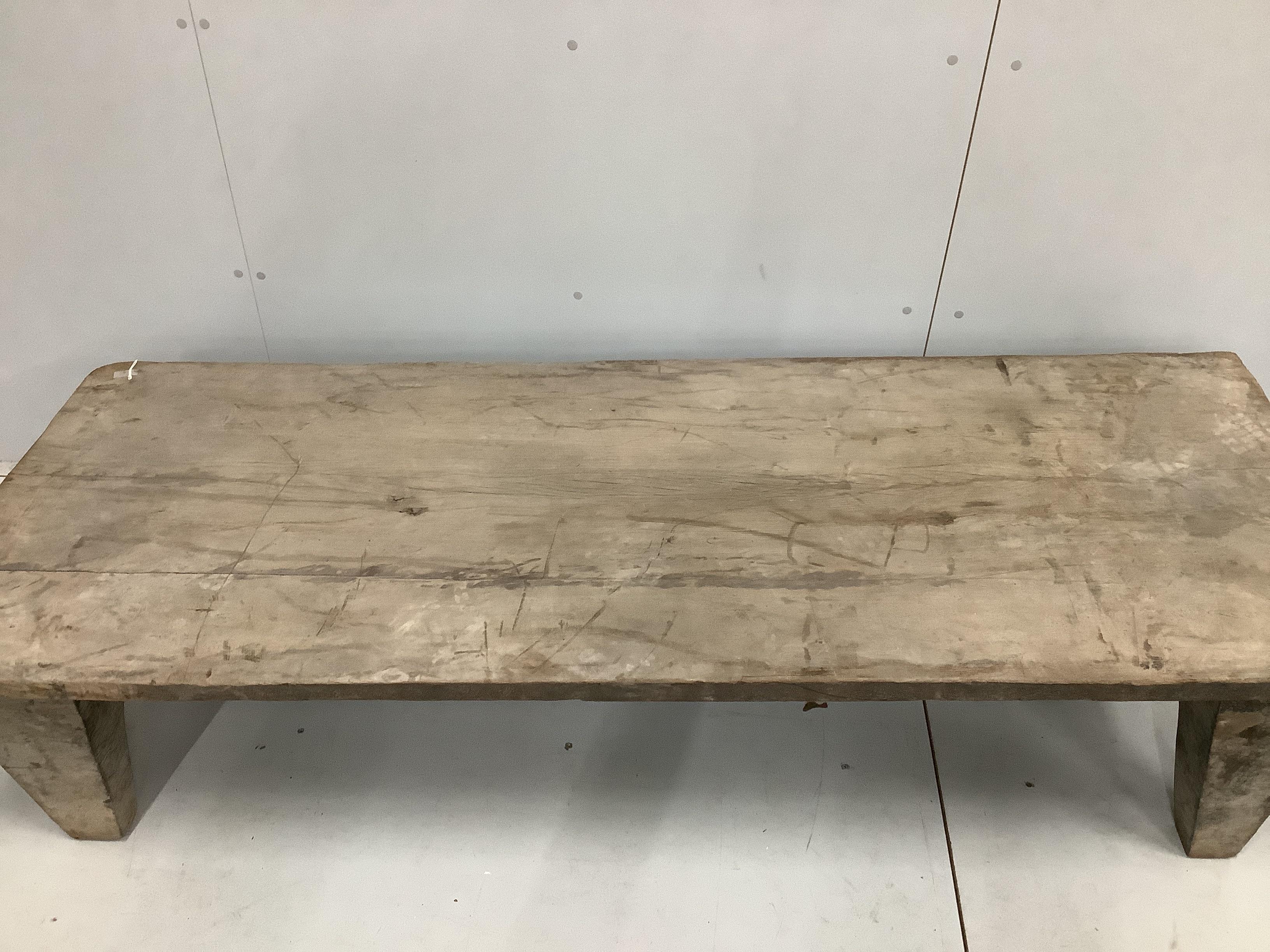 A Provincial rectangular hardwood plank top coffee table, width 190cm, depth 71cm, height 41cm